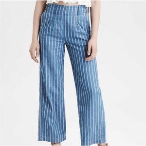 American Eagle Striped Cropped Wide Leg Pants